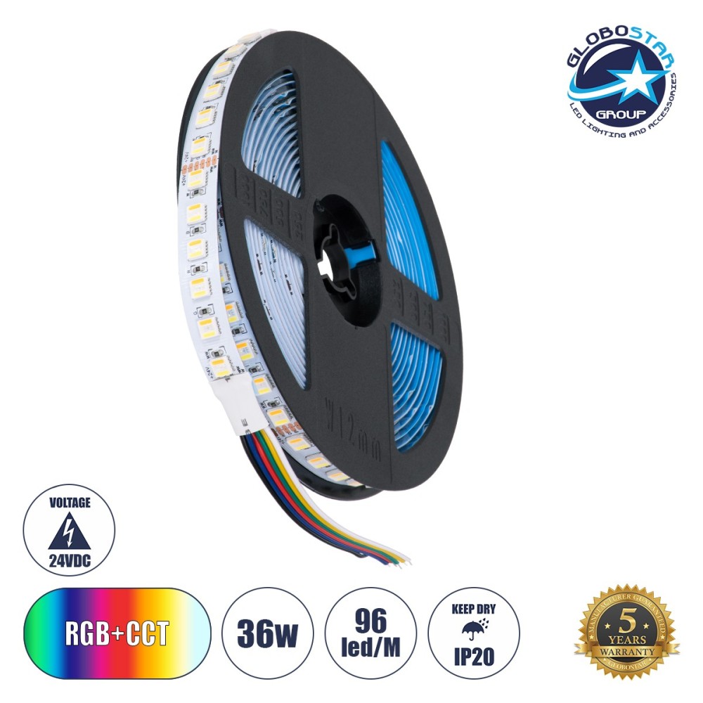 GLOBOSTAR® PRISMA 70264 Ταινία LED 36W-m 3600lm-m 120° DC 24V IP20 60 x SMD5050 Chip-m Πολύχρωμο RGBW+WW Dimmable - Sanan SMD Chip - Μ500 x Π1.2 x Υ0.2cm - Ρολό 5 Μέτρων - 5 Χρόνια Εγγύηση